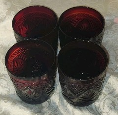 Set of 4 RUBY Cristal D’Arques Durand 11oz 3.75″ Luminarc Glass ON THE ROCKS EUC
