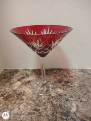 faberge crystal odessa cut to clear red martini signed glass