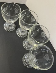 4 Vintage Anchor Hocking Bubble Foot Boopie Water Glasses Etched Grapes 5.5”H