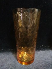Vintage Tumblers Amber Yellow Glass Diamond Textured Glasses 14oz 6″ H