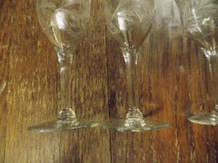 Crystal Glasses Cordials Sherry Vtg Set 4 Etched Floral Bamboo stem Leaves 5.25″