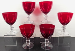 6 Duncan Miller Ruby Red Water Goblet Set Vintage Elegant Clear Stemware MCM Lot