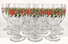12 Libbey Glass Company Holiday Ribbon & Bow stemmed goblets, model LRS28