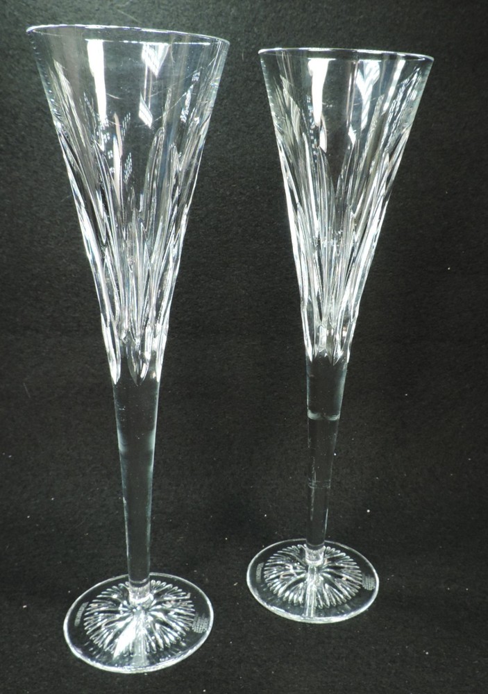 PAIR WATERFORD CRYSTAL TIMES SQUARE 100 YEARS CHAMPAGNE FLUTES 2008 mwob