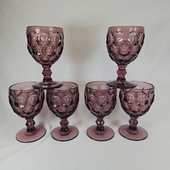 Vintage Imperial Glass Ohio Provincial Amethyst Thumbprint Goblets Set 6 Purple