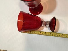 VTG Ruby Red Hand Blown Bubble Crystal Goblets Red Top & Base Bubble Stem (5)