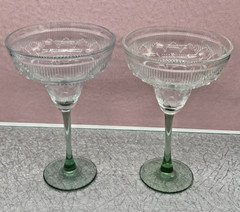 TWO Cristal D’Arques-Durand Sombrero Pattern Margarita Glasses Green Stem