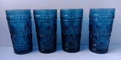 Set of Four Vtg 70s Colony/Indiana Glass Park Lane Highball Glasses Peacock Blue