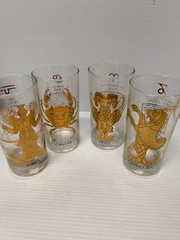 12-Piece Set Zodiac Glass Tumbler Mid Century Gold Astrology MCM Glass Full Set
