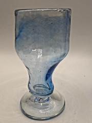 Hand Blown Studio Art Glass Goblets Set of 2 Blue Green Swirl Signed