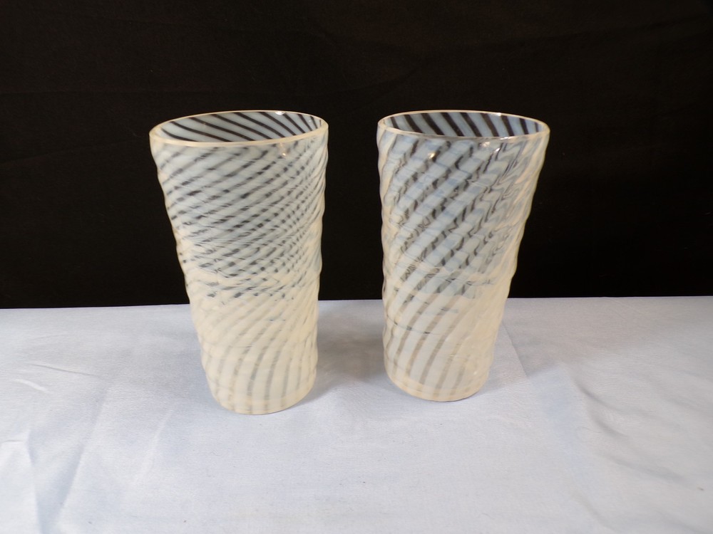 Set of 2 Fenton French Opalescent Glass Spiral Optic BARCELONA Tumblers