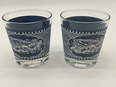 Royal China Currier & Ives Blue and White Old Fashion Glasses w/Horse Carriage