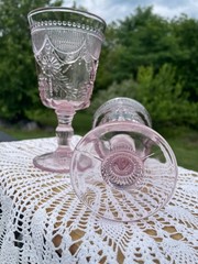 Set of 2 Fortessa Debutante Pink Glass Goblets 10oz. Vintage Floral Pressed