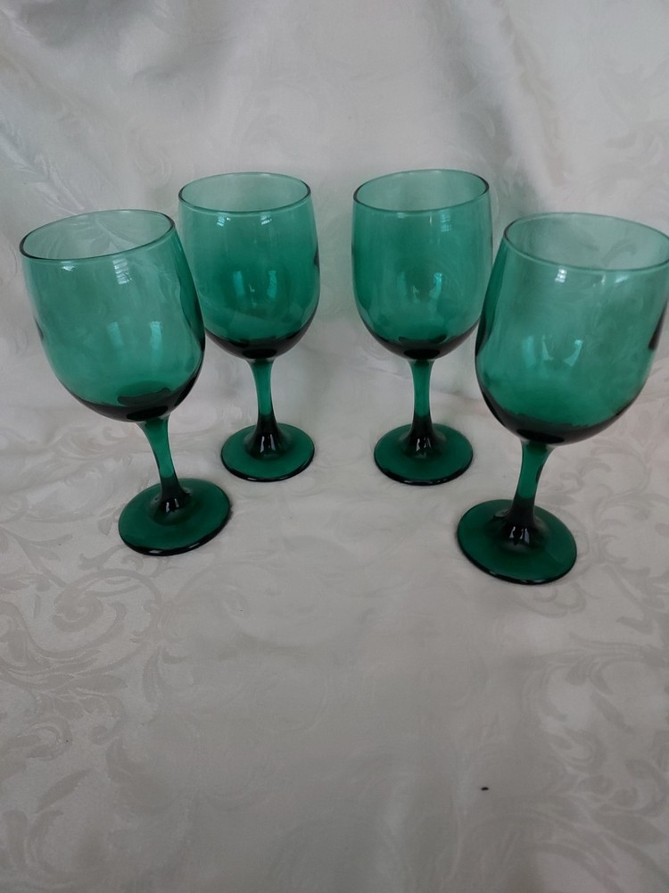 VTG Libbey Glass Juniper Green Teardrop 7.25in Wine/Water Goblets Set of 4