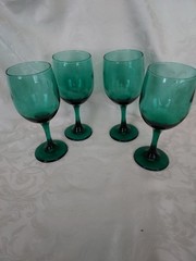 VTG Libbey Glass Juniper Green Teardrop 7.25in Wine/Water Goblets Set of 4