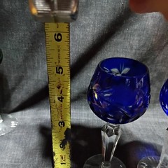 Vintage 5-1/2” Bohemian Dark Blue hand Cut to Clear WineCordial set of 2