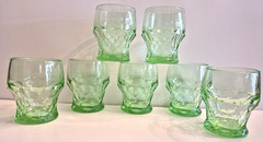 VTG Anchor Hocking Uranium Glass Georgian Honeycomb Tumblers Green 4oz Set of 7