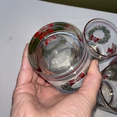 VTG Libby Christmas Holly Berry Ribbon Gold Rim Low Ball Glasses Set of 4 MCM