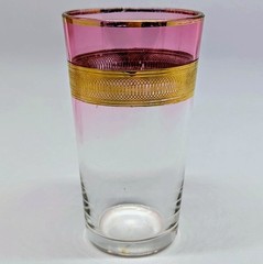 Bohemian Pink Fade Tumbler Juice Glasses Gold Overlay Swirl MCM Set Of 2
