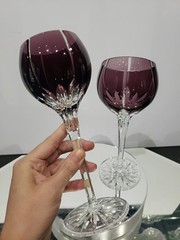 Wine Hock goblet Glass Amethyst Purple Cut clear Crystal Ajka Castille Albinka