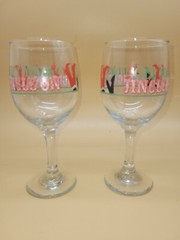 Pair of Holiday Christmas Clear Stem Wine Glass Painted «GET YOUR JINGLE ON»