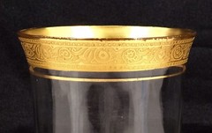 1 Tiffin Minton Optic Glass Gold Encrusted Flat Tumbler 12 oz. 5 1/4″ x 3″ RARE
