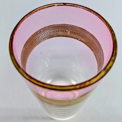 Bohemian Pink Fade Tumbler Juice Glasses Gold Overlay Swirl MCM Set Of 2