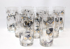 9 Pcs MCM Vintage Libbey Highball Carriage Buggy Cars Drinking Glasses