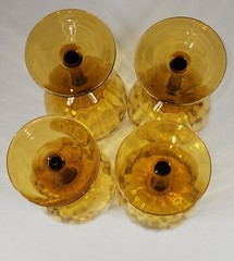 Set 4 Amber Empoli Art Glass Optic Paneled Blown Wine Glass 8.25″