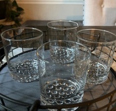 Vintage Hobnail Rock Tumblers Double Crystal Clear Heavy 3 7/8″ 12 OZ set of 4
