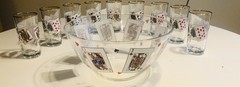 VINTAGE SET NWT MINT CONDITION PASABAHCE Playing Card Poker Glasses & BOWL