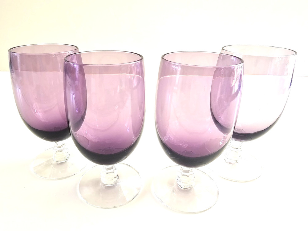 Set of 4 VTG Fostoria Fascination Lilac Wine Glasses Short Purple Cordials 5 oz