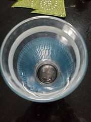 1950’s 60’s Highball Blue Teal White Clear Tea Water Highball Glass 6 1/2″ tall