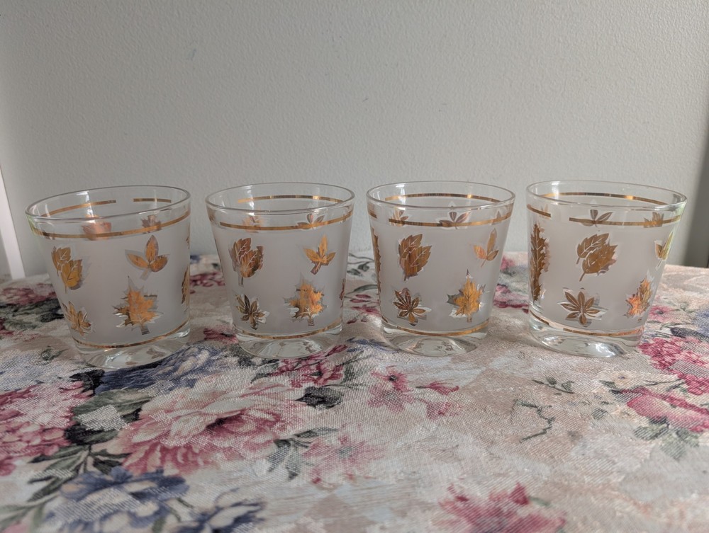 Vintage Libbey Frosted Gold Leaf Juice / Cocktail Glasses 6 oz. – Set of (4)