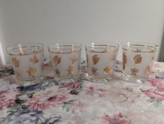 Vintage Libbey Frosted Gold Leaf Juice / Cocktail Glasses 6 oz. – Set of (4)