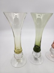 Vintage Hand Blown Glass Multi-color Champagne Flutes with Icy Ball Stems 2.5oz