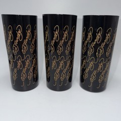 Set Of 3 Ed•Hardy Designs Black Glass Tumblers 5.75″ Tattoo Style Designs