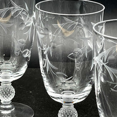 5 1950s Imperial Glass Ohio Meander Cut Water Tumblers Etched Leaves Berries
