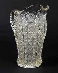 EAPG Clear Pressed Glass Water Pitcher Hobstar & Daisy Pattern Applied Handle