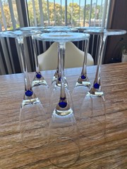 Rare 7 Diane Colony Crystal Wine Glasses Bohemia Czech Cobalt Controled Bubble