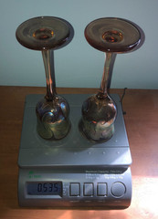 Lot of 2 Chalice 9inch FISKE [US b 1949] Dichroic Iridescent Floriform Art Glass