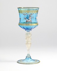 Vintage Venetian Murano Blue Blown Glass Wine Hock Gold Speck Stem Mythological