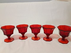Vintage 5 Independence MCM Amberina Octagon Shaped Sherbet Glasses