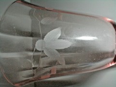 2 Pink Depression Glass GRAY CUT FLORAL SMOOTH STEM Optic Water Goblets TWO big