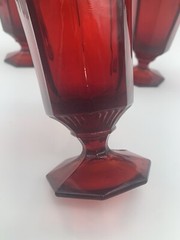 MCM Octagonal Ruby Amber Yellow Cadmium Orange Gothic Viking Water Goblets Set