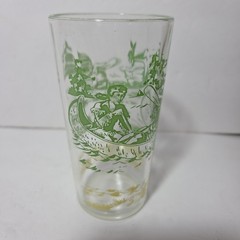 VINTAGE DAVY CROCKETT GREEN PANEL TUMBLER WATER GLASS