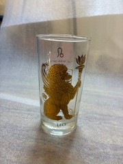 Vtg MCM Gold Zodiac Horoscope LEO Highball Drinking Glass Tumbler Anchor Hocking
