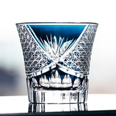 Ink Blue Edo Kiriko Crystal Bohemian Hand Cut Cased Whiskey Glass 220ml/8oz 1pc