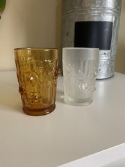 Vintage Colonial Rose Fenton Bathroom Tumbler Glass Amber + Frosted Set of 2