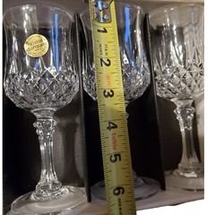 4 Piece Vintage Lonchamp Genuine Lead Crystal France 6 Oz Goblet Glasses W/Box